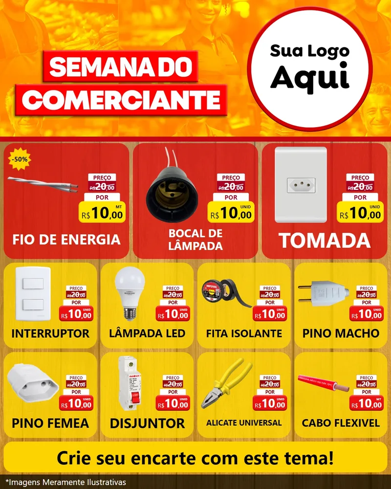Modelo de Rede Social para Feed Instagram com o tema Semana do Comerciante para Materiais Elétricos