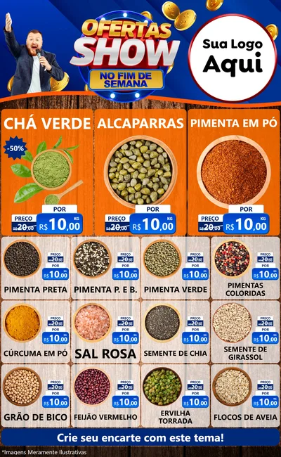 Modelo de Encarte para Encarte Grande com o tema Ofertas Show No Fim De Semana para Produtos Naturais