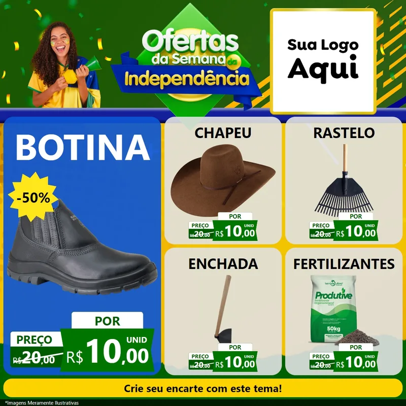 Modelo de Rede Social para Feed Facebook com o tema Ofertas da Semana da Independência para Agropecuária