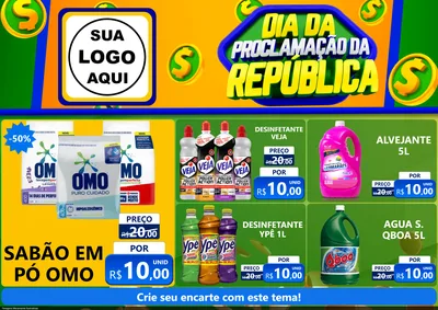 Modelo de Encarte para Encarte A4 Horizontal com o tema Dia Da Proclamação da República para Produtos de Limpeza