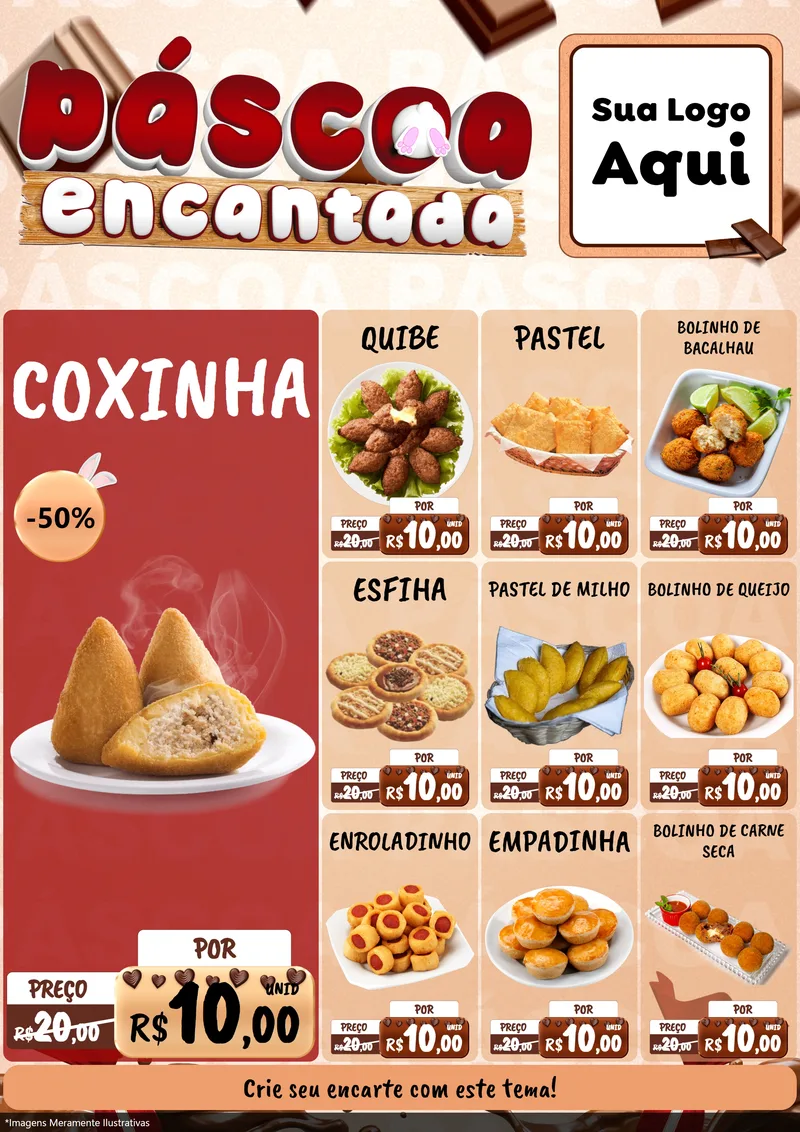 Modelo de Encarte para Encarte A4 Vertical com o tema Páscoa Encantada para Salgadaria