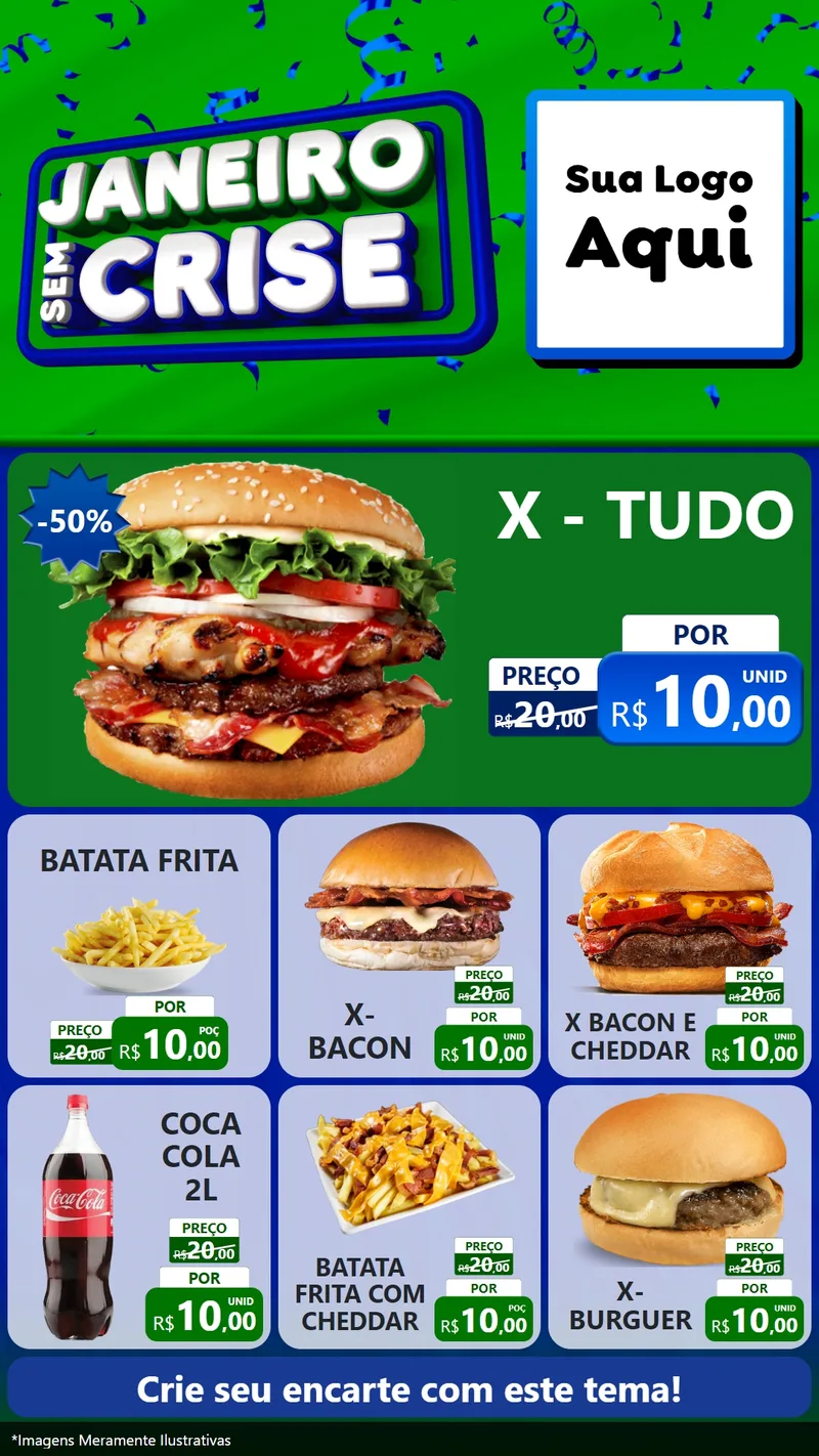 Modelo de Rede Social para Stories com o tema Janeiro Sem Crise para Hamburgueria