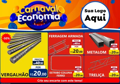 Modelo de Encarte para Encarte A4 Horizontal com o tema Carnaval da Economia para Ferragens