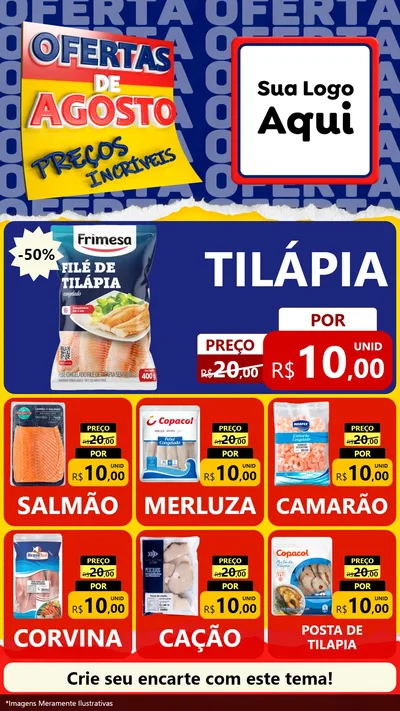 Modelo de Rede Social para Stories com o tema Ofertas de Agosto - Preços Incríveis para Peixaria
