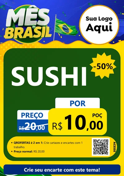 Modelo de Cartaz para Cartaz A4 Vertical com o tema Mês do Brasil para Comida japonesa