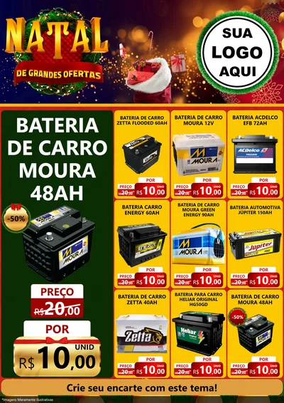 Modelo de Encarte para Encarte A4 Vertical com o tema Natal de Grandes Ofertas para Baterias Elétricas