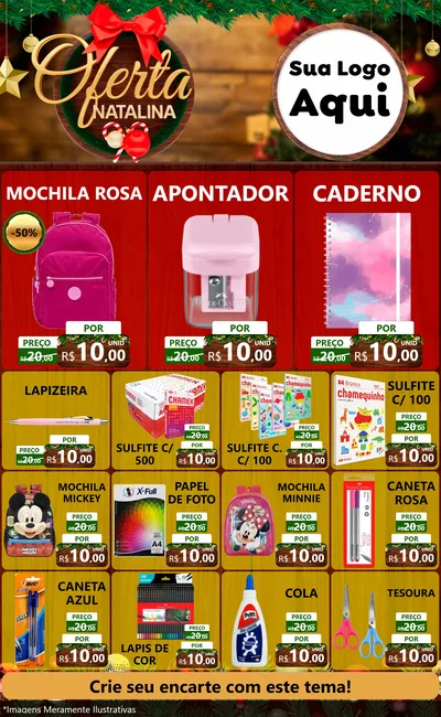 Modelo de Encarte para Encarte Grande com o tema Ofertas Natalina para Papelaria
