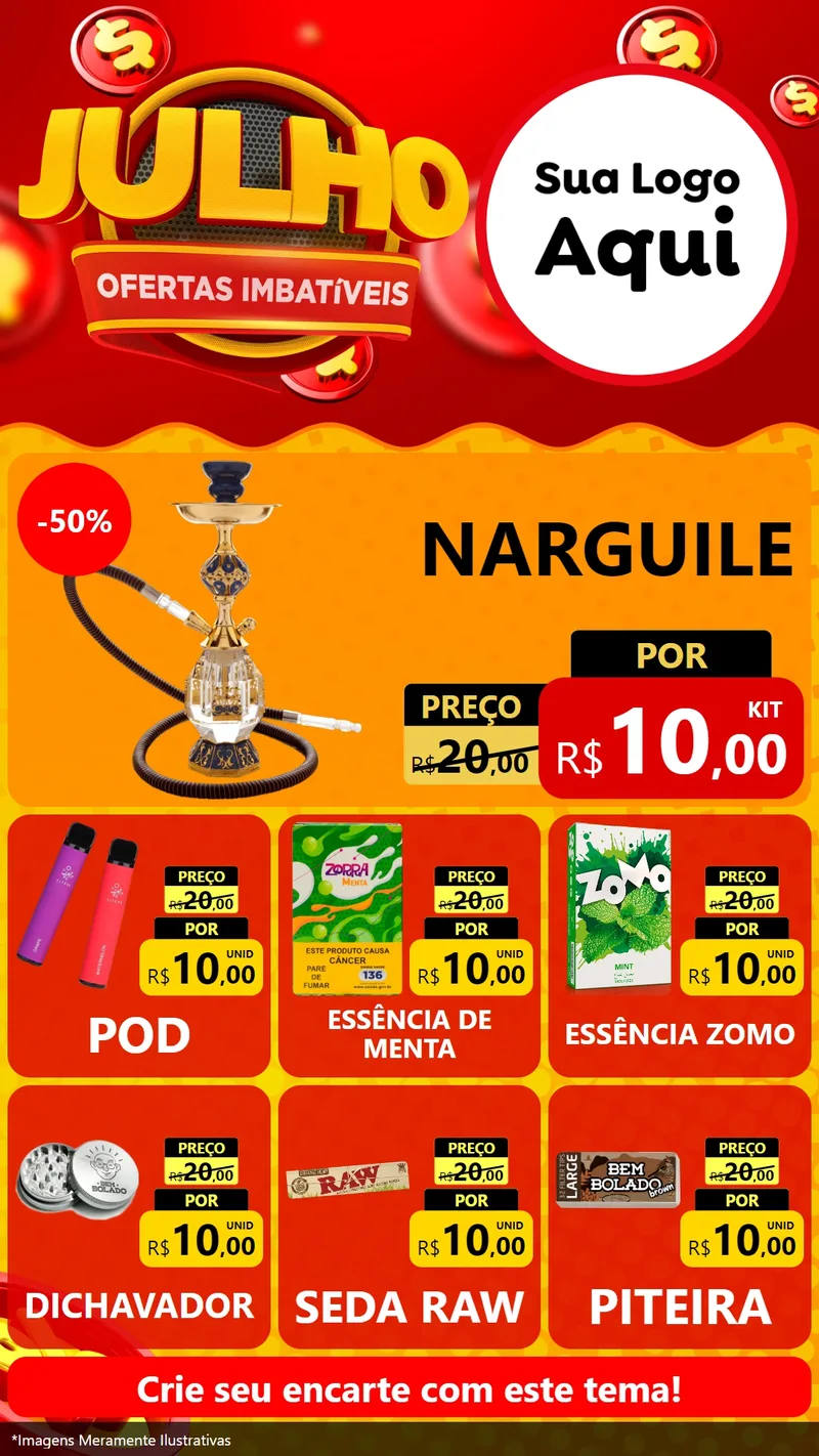 Modelo de Rede Social para Stories com o tema Julho Ofertas Imbatíveis para Tabacaria