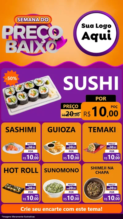 Modelo de Rede Social para Stories com o tema Semana do Preço Baixo para Comida japonesa