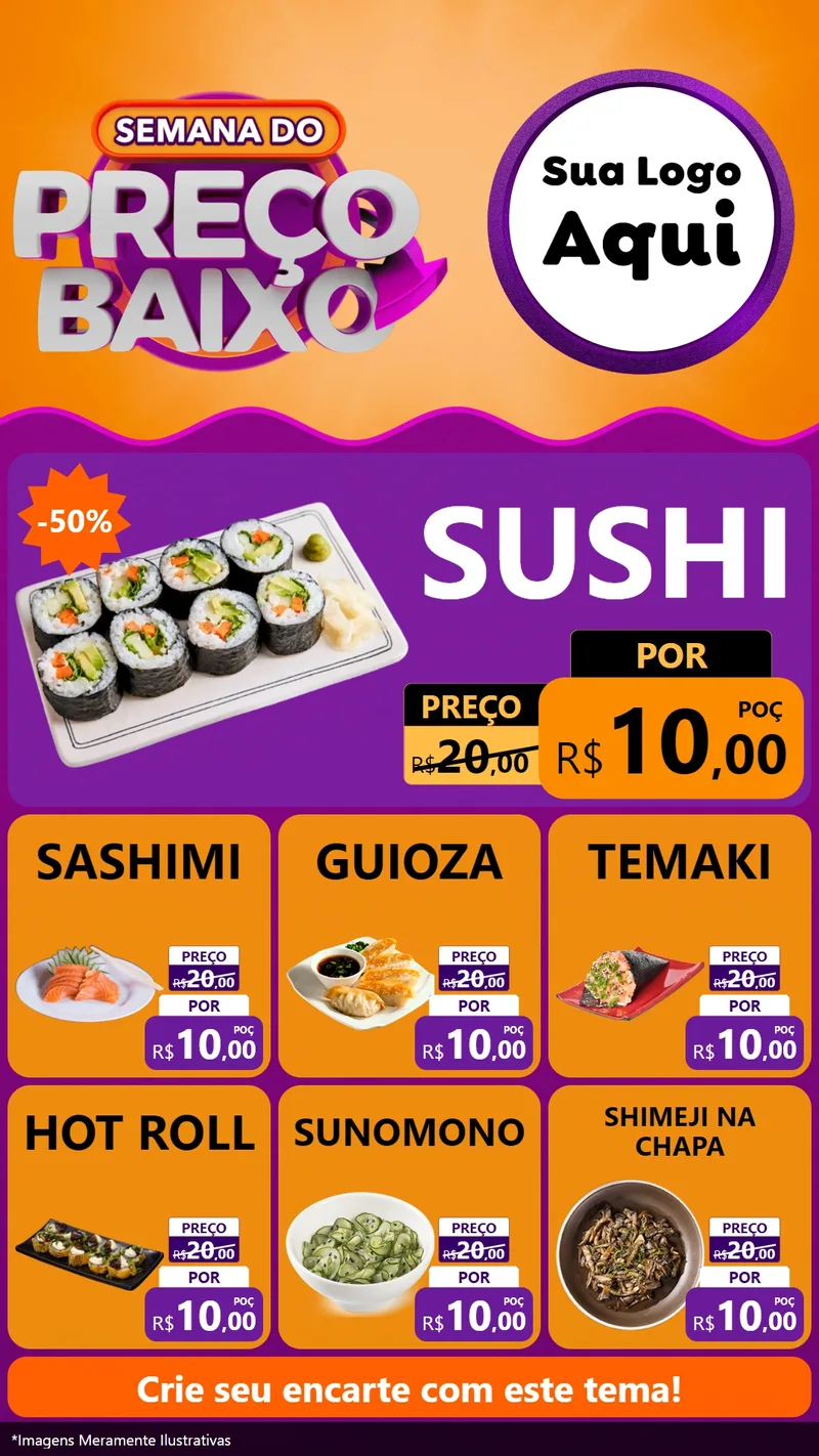 Modelo de Rede Social para Stories com o tema Semana do Preço Baixo para Comida japonesa