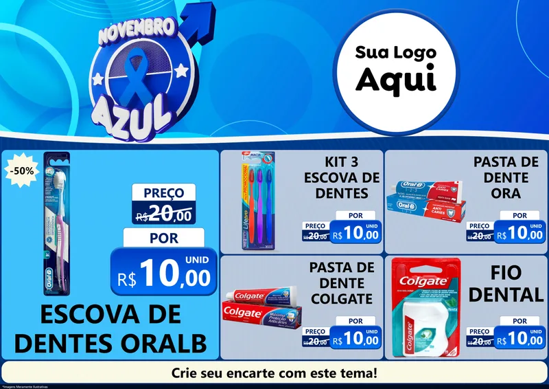Modelo de Encarte para Encarte A4 Horizontal com o tema Novembro Azul para Higiene Pessoal
