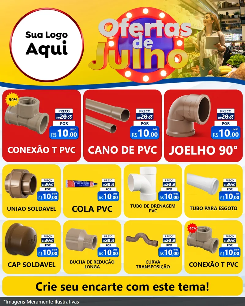 Modelo de Rede Social para Feed Instagram com o tema Ofertas de Julho para Tubos e conexões