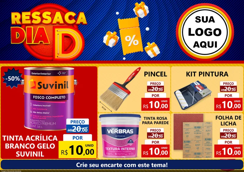 Modelo de Encarte para Encarte A4 Horizontal com o tema Ressaca Dia D para Tintas e Ferramentas