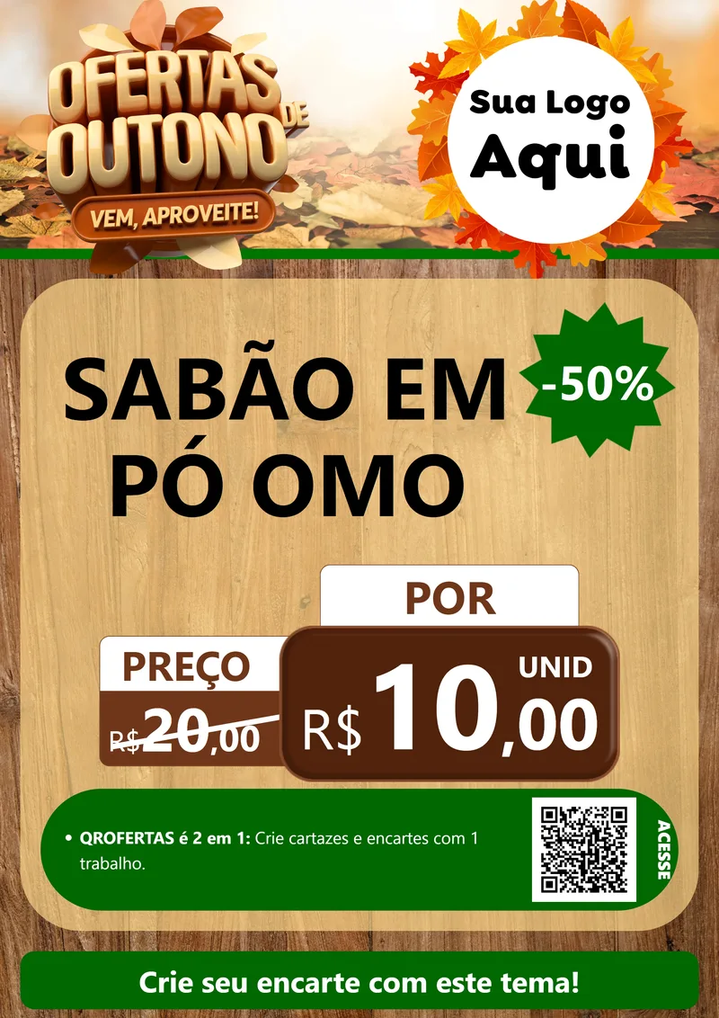 Modelo de Cartaz para Cartaz A4 Vertical com o tema Ofertas de Outono - Vem, Aproveite! para Produtos de Limpeza