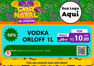 Modelo de Cartaz para Cartaz A4 Horizontal com o tema Carnaval de Ofertas para Distribuidora de bebidas
