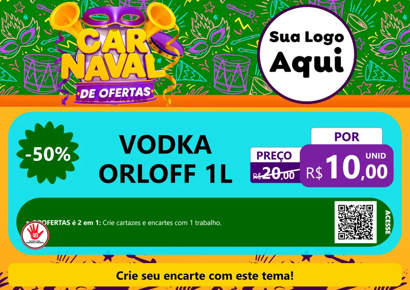 Modelo de Cartaz para Cartaz A4 Horizontal com o tema Carnaval de Ofertas para Distribuidora de bebidas