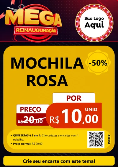 Modelo de Cartaz para Cartaz A4 Vertical com o tema Mega Reinauguração para Papelaria