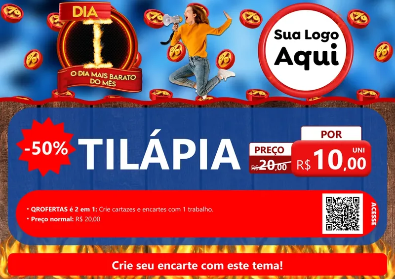Modelo de Cartaz para Cartaz A4 Horizontal com o tema Dia I - O Dia Mais Barato Do Mês para Peixaria