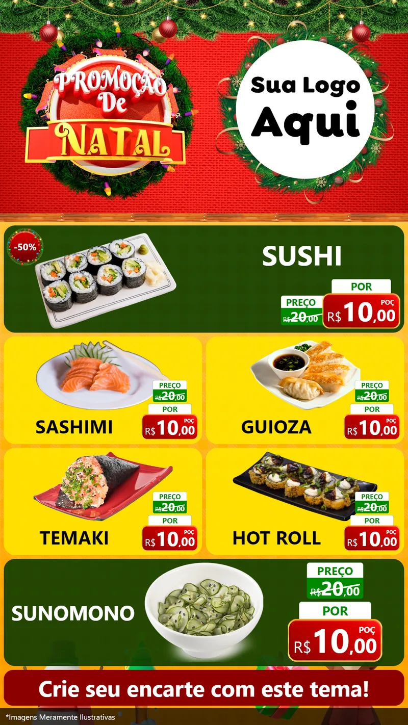 Modelo de TV para TV Vertical com o tema Promoção de Natal para Comida japonesa