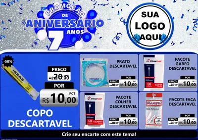 Modelo de Encarte para Encarte A4 Horizontal com o tema Promoção de Aniversário - 7 Anos para Embalagens