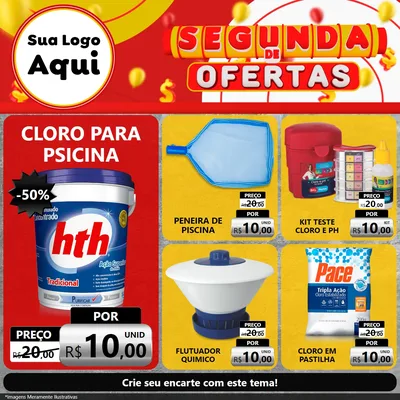 Modelo de Rede Social para Feed Facebook com o tema Segunda de Ofertas para Produtos para Piscina