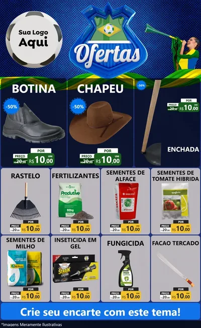 Modelo de Encarte para Encarte Grande com o tema Ofertas (Futebol) para Agropecuária