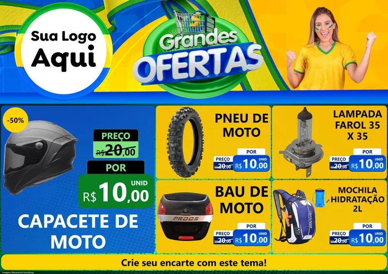 Modelo de Encarte para Encarte A4 Horizontal com o tema Grandes Ofertas para Moto peças