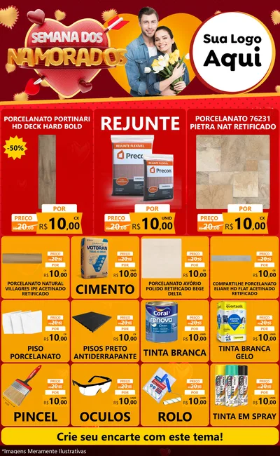 Modelo de Encarte para Encarte Grande com o tema Semana dos Namorados para Pisos e revestimentos