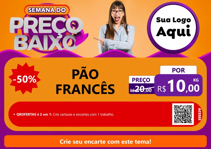 Modelo de Cartaz para Cartaz A4 Horizontal com o tema Semana do Preço Baixo para Padaria