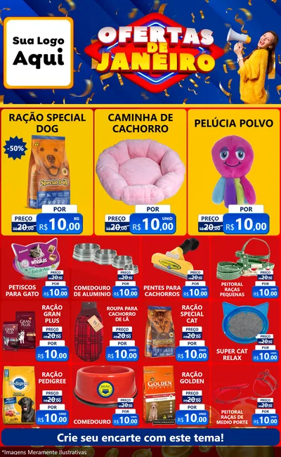 Modelo de Encarte para Encarte Grande com o tema Ofertas de Janeiro para Pet Shop