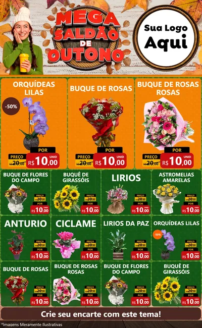 Modelo de Encarte para Encarte Grande com o tema Mega Saldão de Outono para Floricultura e jardim