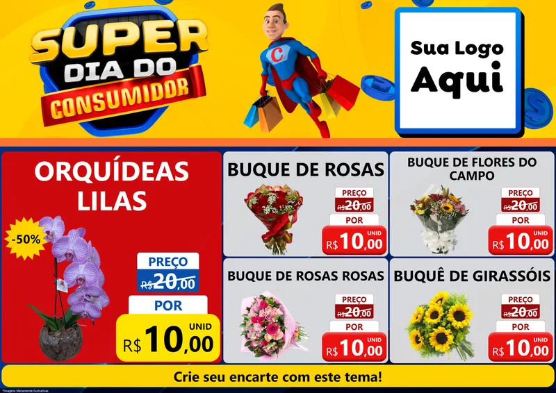 Modelo de Encarte para Encarte A4 Horizontal com o tema Super Dia do Consumidor para Floricultura e jardim
