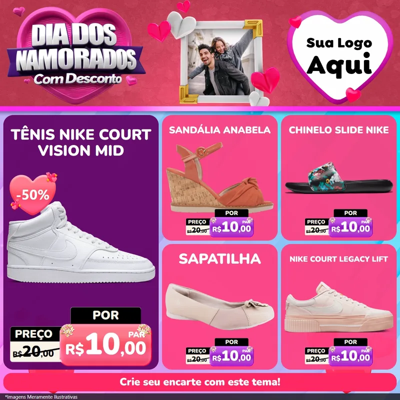 Modelo de Rede Social para Feed Facebook com o tema Dia Dos Namorados Com Desconto para Calçados