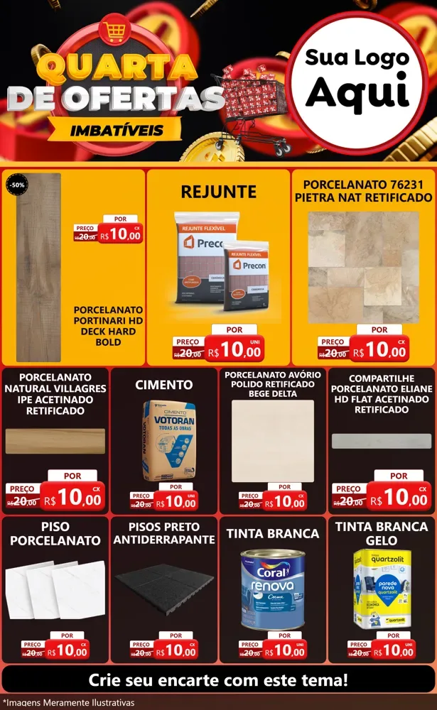 Modelo de Encarte para Encarte Grande com o tema Quarta de Ofertas Imbatíveis para Pisos e revestimentos