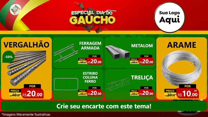 Modelo de TV para TV Horizontal com o tema Especial Dia do Gaúcho para Ferragens
