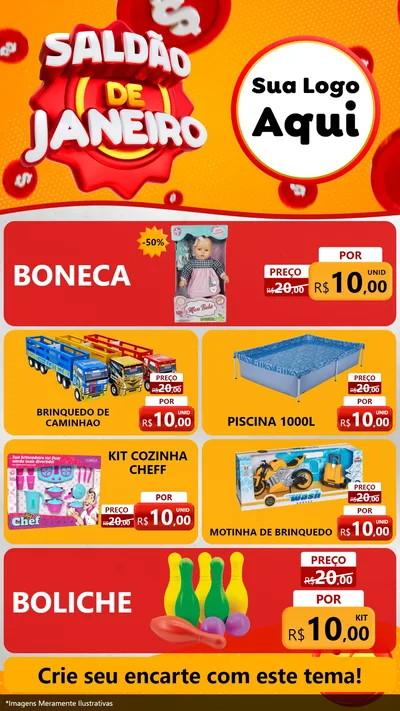 Modelo de TV para TV Vertical com o tema Saldão de Janeiro para Brinquedos