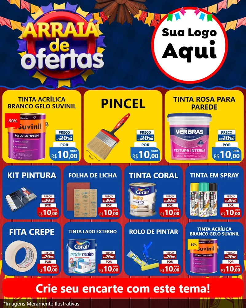Modelo de Rede Social para Feed Instagram com o tema Arraiá de Ofertas para Tintas e Ferramentas