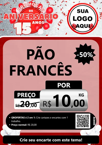 Modelo de Cartaz para Cartaz A4 Vertical com o tema Promoção de Aniversário - 15 Anos para Padaria