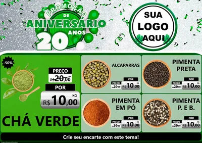 Modelo de Encarte para Encarte A4 Horizontal com o tema Promoção de Aniversário - 20 Anos para Produtos Naturais