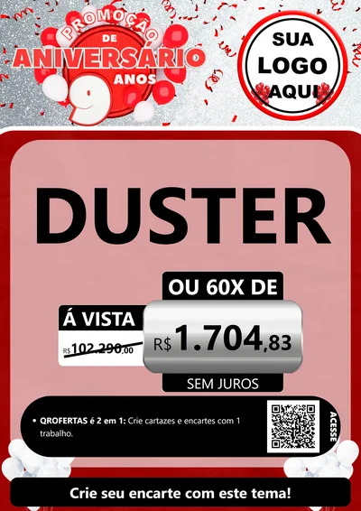 Modelo de Cartaz para Cartaz A4 Vertical com o tema Promoção de Aniversário - 9 Anos para Concessionaria de Carros
