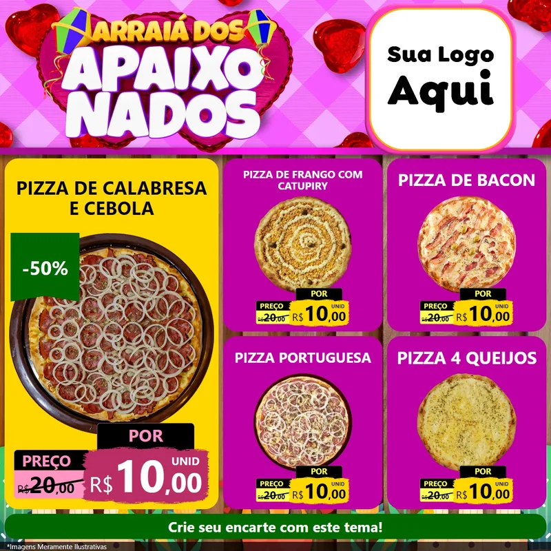 Modelo de Rede Social para Feed Facebook com o tema Arraiá dos Apaixonados para Pizzaria