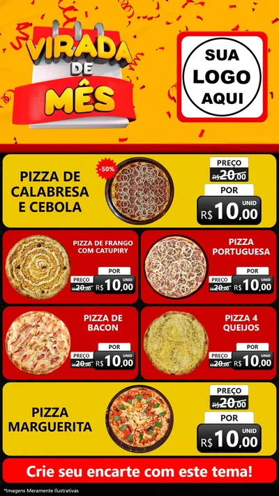 Modelo de TV para TV Vertical com o tema Virada de Mês para Pizzaria