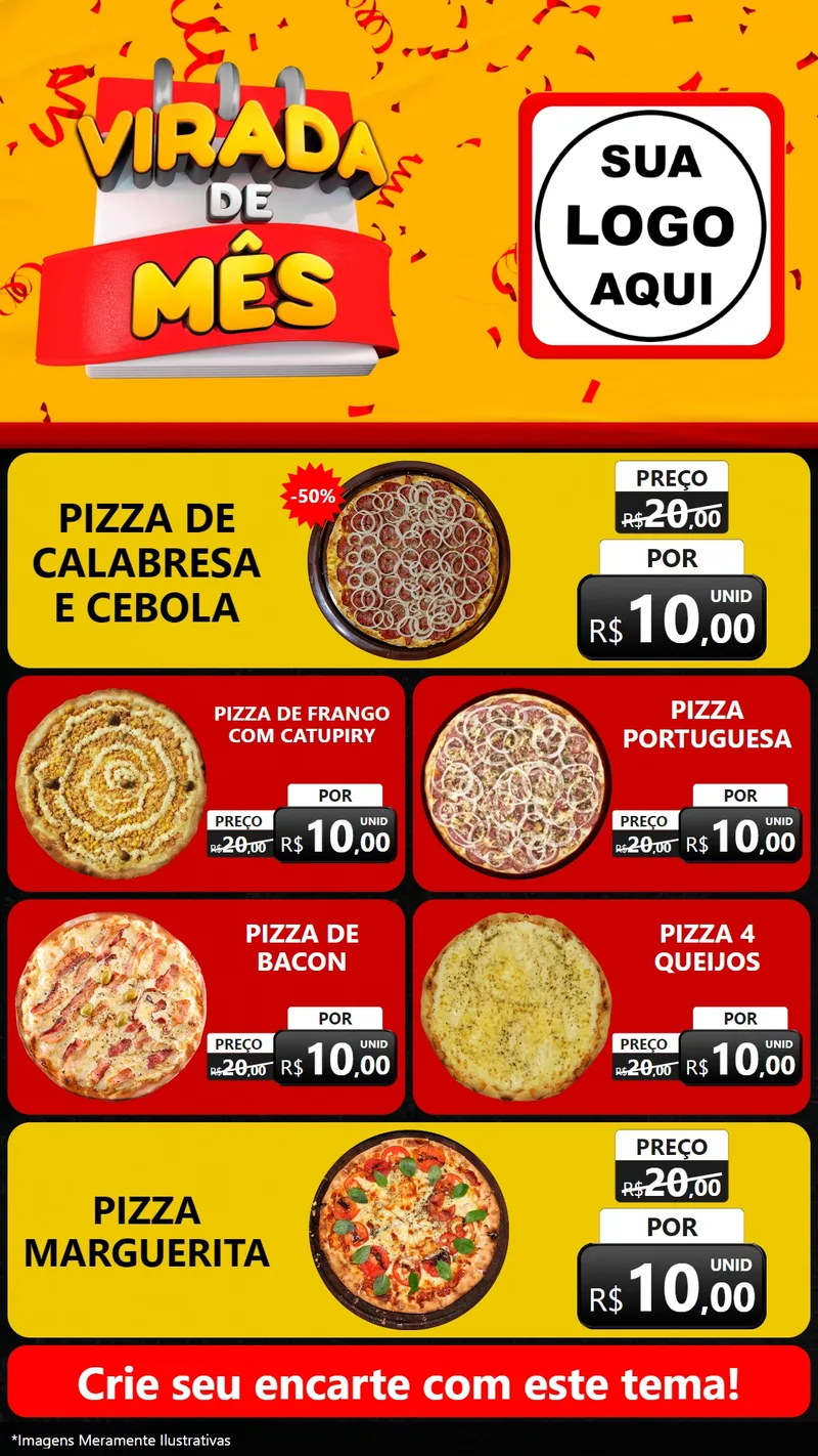 Modelo de TV para TV Vertical com o tema Virada de Mês para Pizzaria