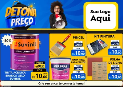 Modelo de Encarte para Encarte A4 Horizontal com o tema Detona Preços para Tintas e Ferramentas