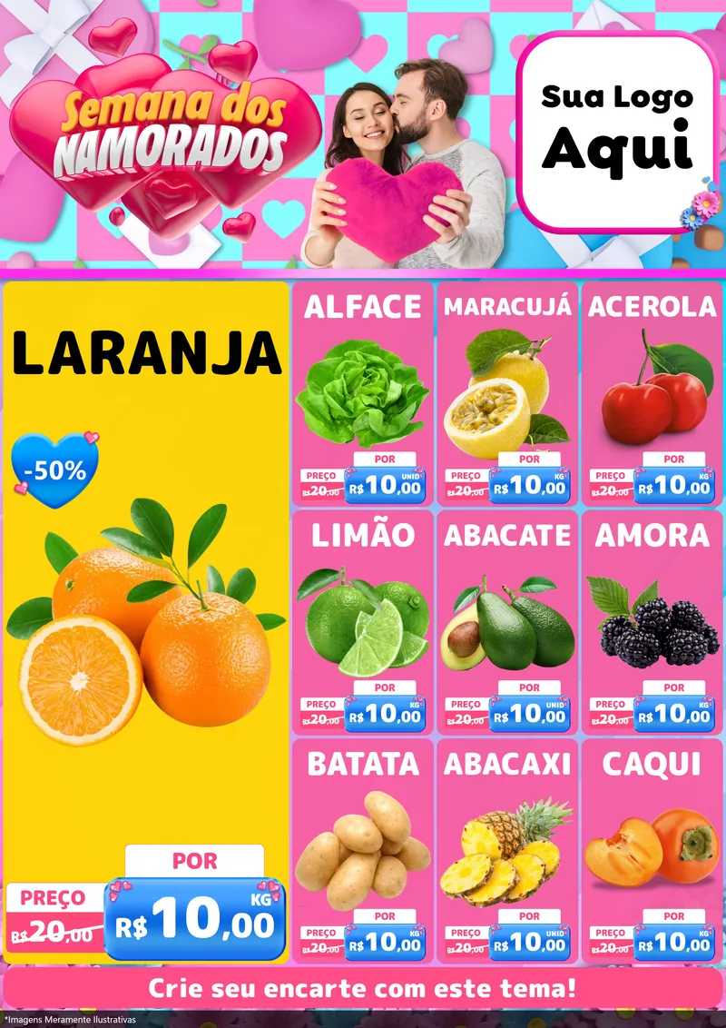 Modelo de Encarte para Encarte A4 Vertical com o tema Semana dos Namorados para Hortifrúti