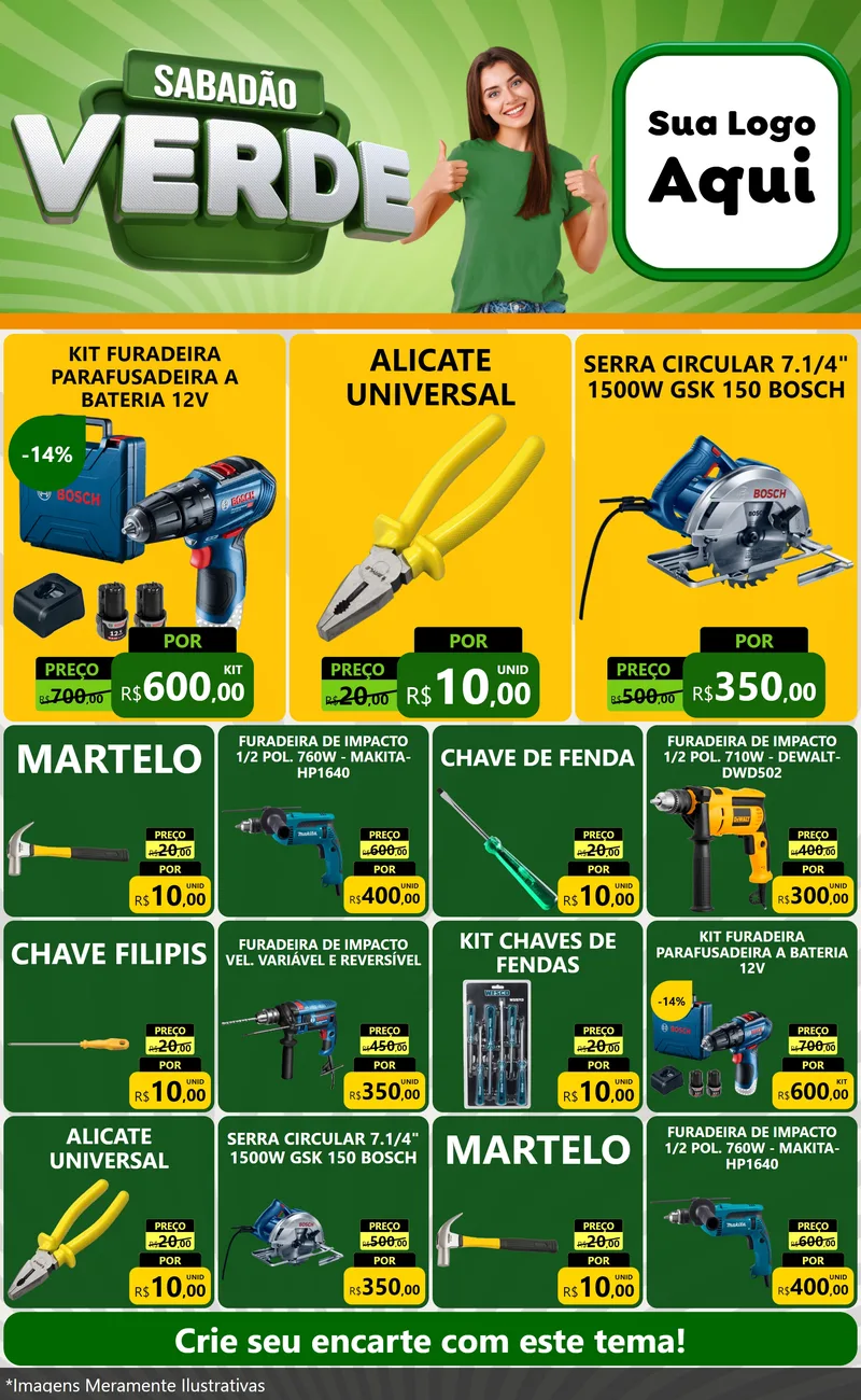 Modelo de Encarte para Encarte Grande com o tema Sabadão Verde para Maquinas e Ferramentas