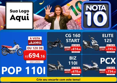 Modelo de Encarte para Encarte A4 Horizontal com o tema Nota 10 para Concessionaria de Motos