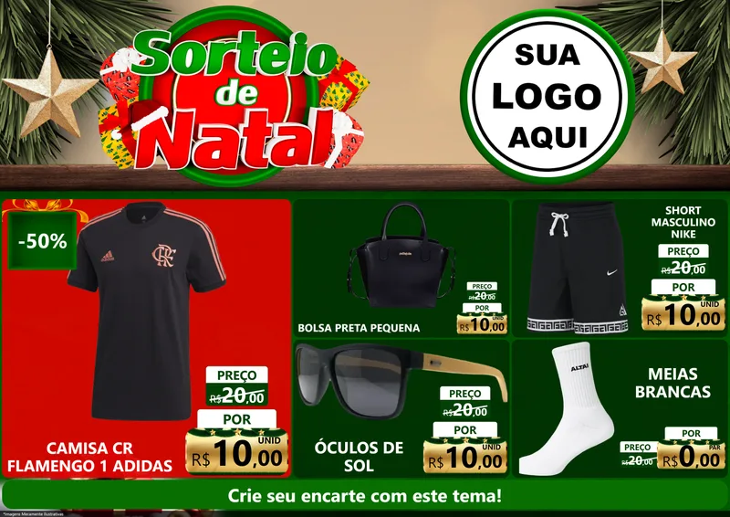 Modelo de Encarte para Encarte A4 Horizontal com o tema Sorteio de Natal para Roupas e acessórios