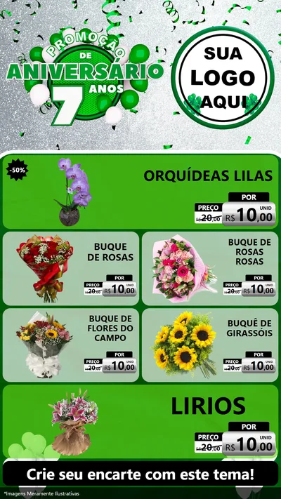 Modelo de TV para TV Vertical com o tema Promoção de Aniversário - 7 Anos para Floricultura e jardim