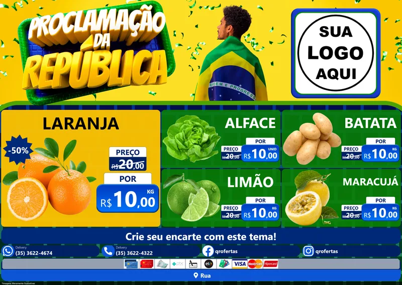 Modelo de Encarte para Encarte A4 Horizontal com o tema Proclamação da República para Hortifrúti